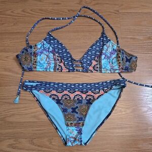 Sperry Top Sider 2pc Triangle Bikini Women's Sz L Floral Bathing Swim Suit Beach